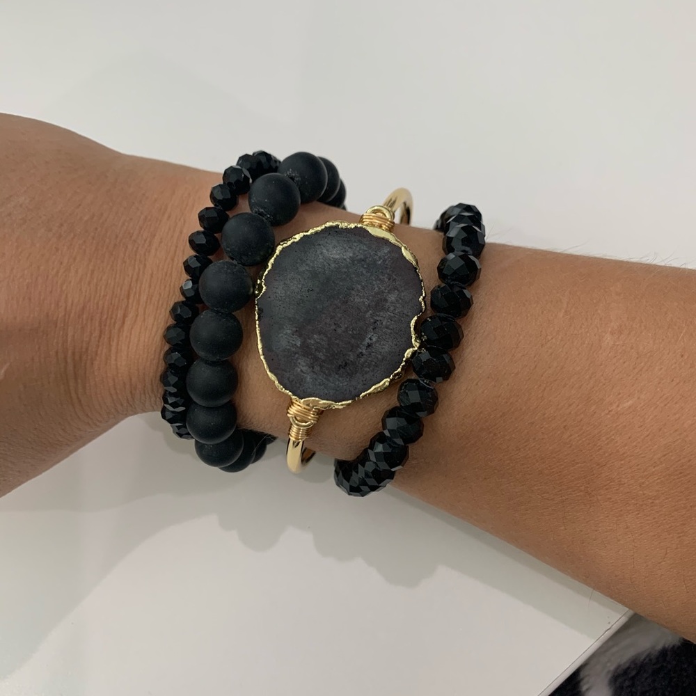 4-pc faux gold foil & black bracelet set